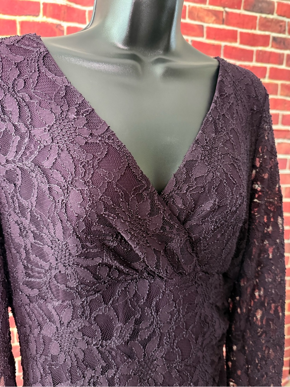Lauren Ralph Lauren Size 16 Plum Purple Lace Faux-Wrap Dress
